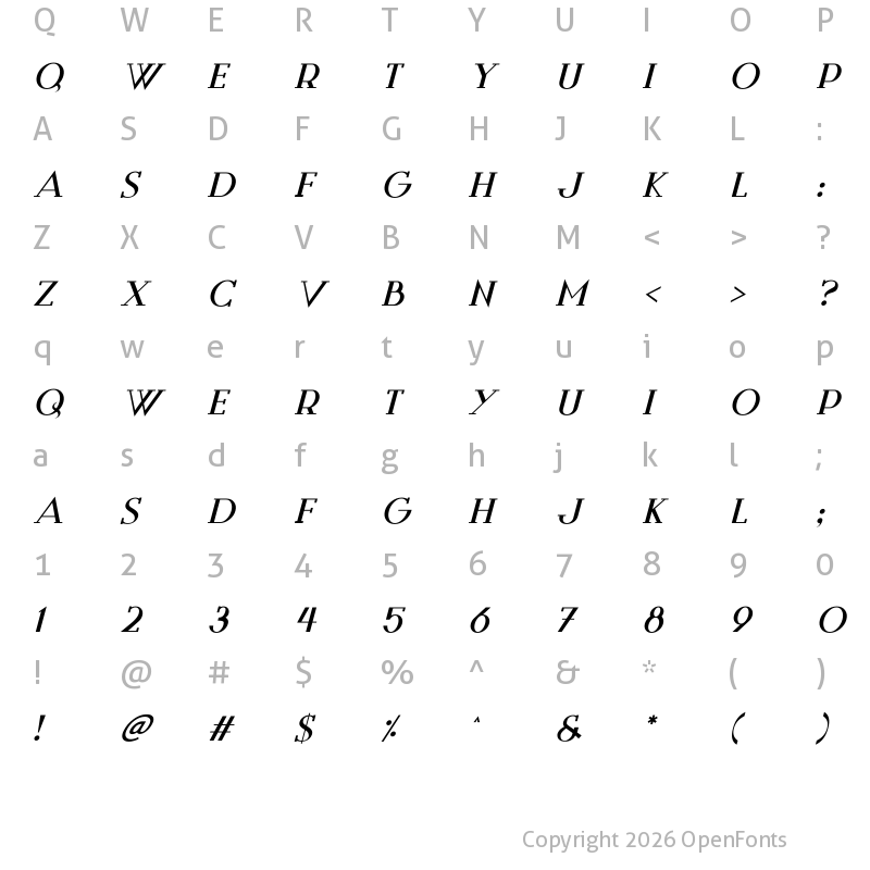 Character Map of Style Queens Italic