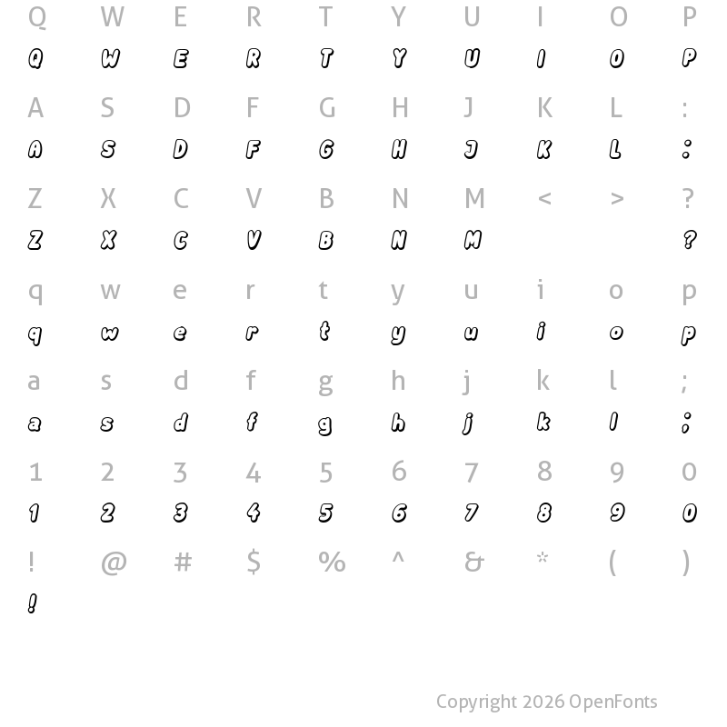 Character Map of Subscribe Shadow Italic