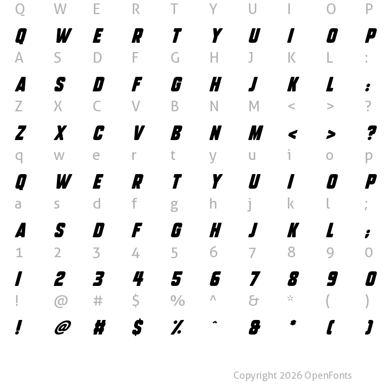 Character Map of Subtle Curves Italic