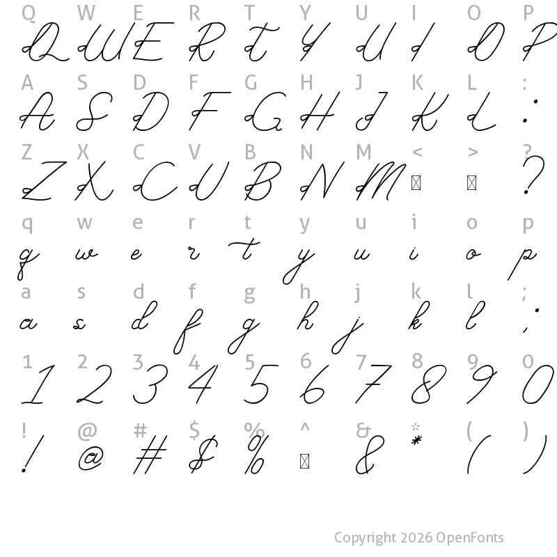 Character Map of Subtle Handwritten Regular