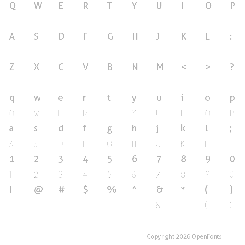Character Map of Subtle Sans UltraLight Regular