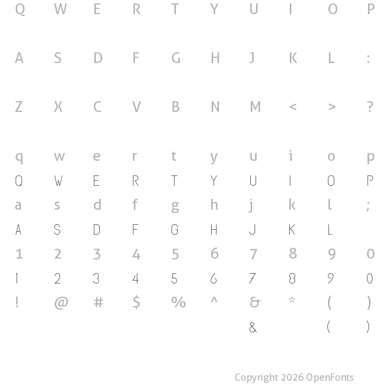 Character Map of SubtleSansLight Regular