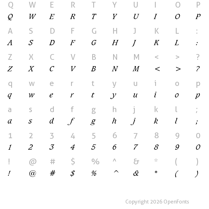 Character Map of Sudbury Book Italic