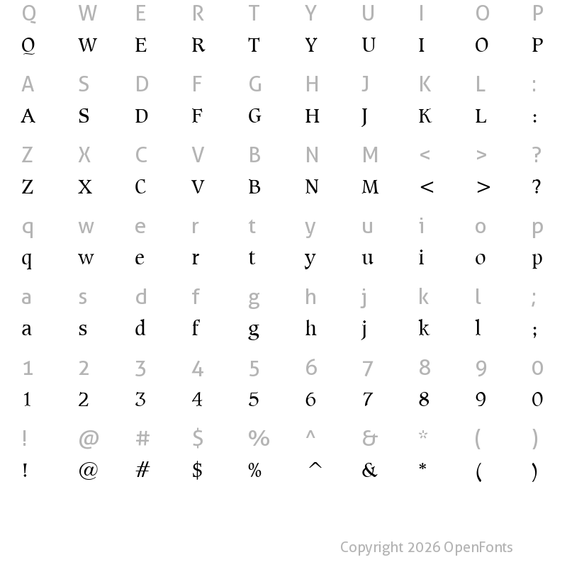 Character Map of Sudbury Book Regular