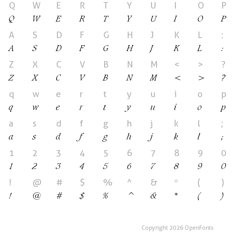 Character Map of Sudbury Light LightItalic