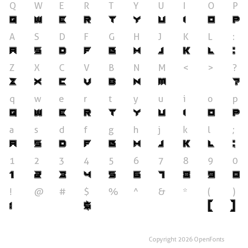 Character Map of Suggested 3D Filled Regular