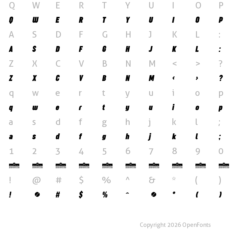 Character Map of Sugo Pro Classic Trial Bold Italic