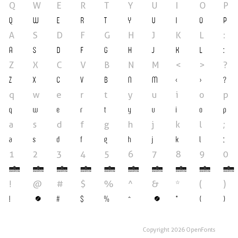 Character Map of Sugo Pro Display Trial ExtraLight