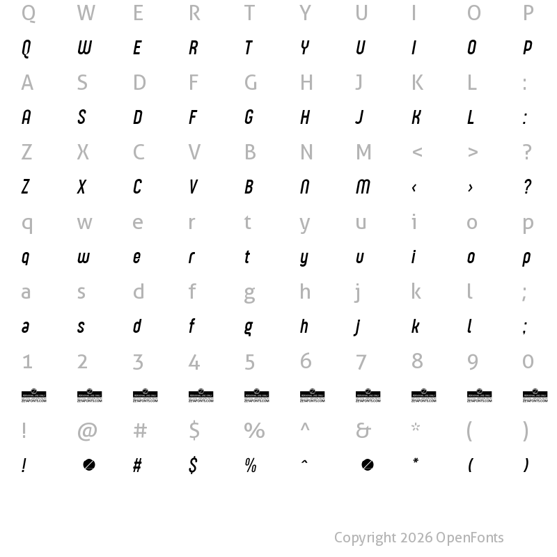 Character Map of Sugo Pro Display Trial Light Italic