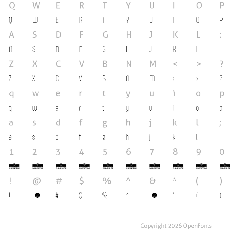 Character Map of Sugo Pro Display Trial Thin