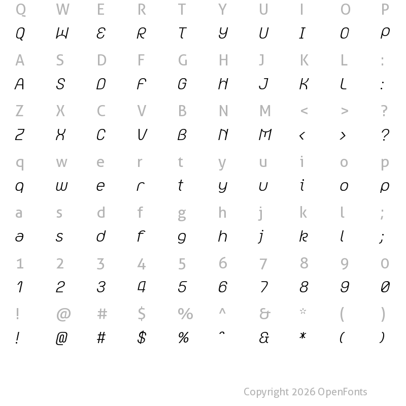 Character Map of Sukplena Lt LightOblique