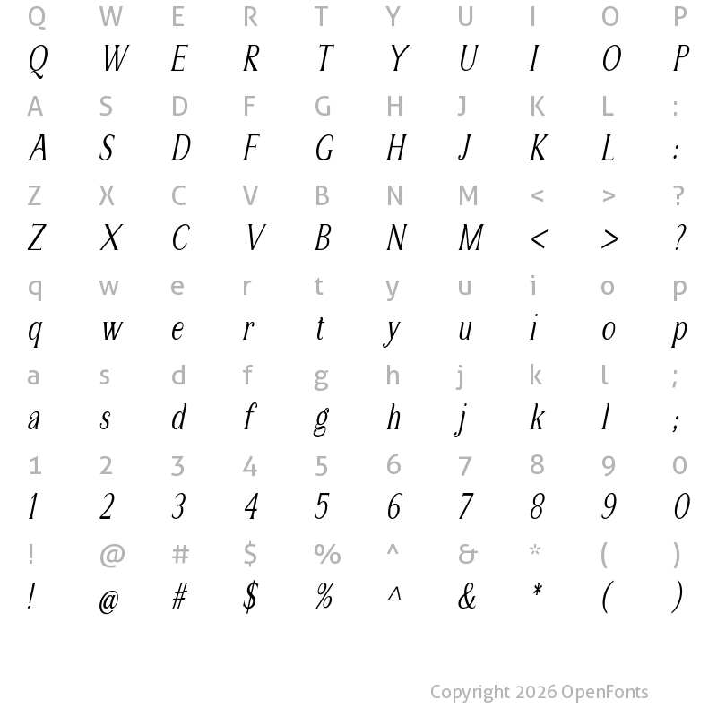 Character Map of Sulangor SemCond Slant