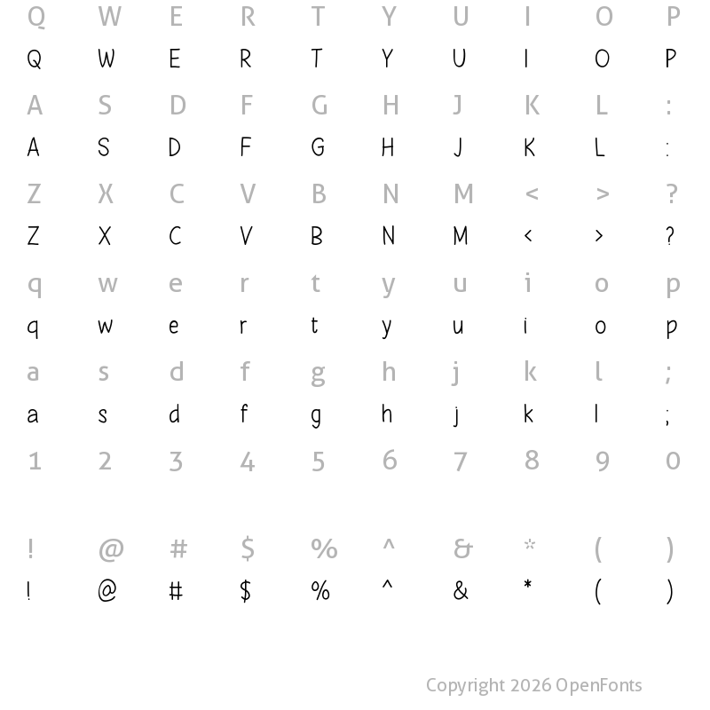 Character Map of Summer Dreams Regular
