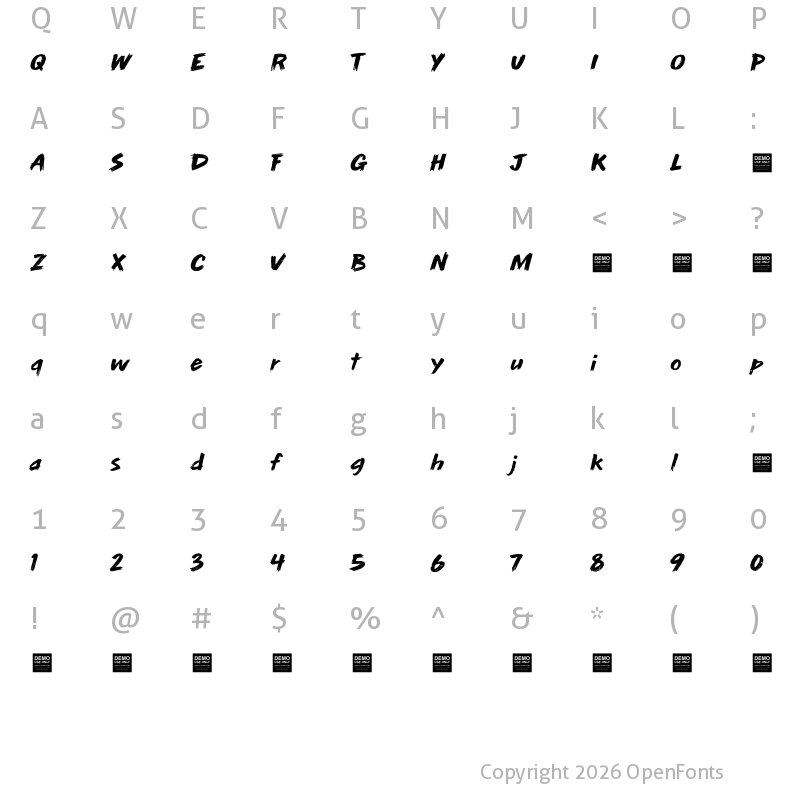 Character Map of Sun Ray - Demo Regular