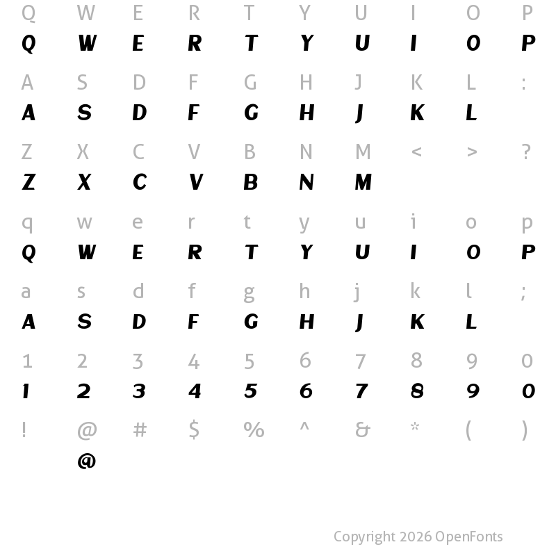 Character Map of Sunmore Slant Free Regular