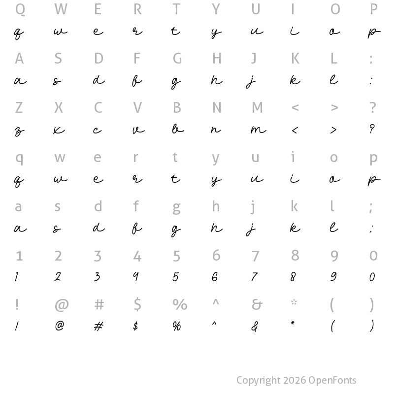 Character Map of Sunshine Valentine Script Regular