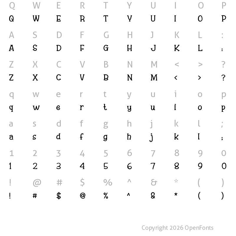 Character Map of Super Kids Regular