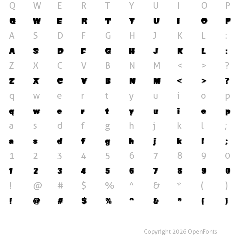 Character Map of SUPER SEVEN Shadowed Demo Regular