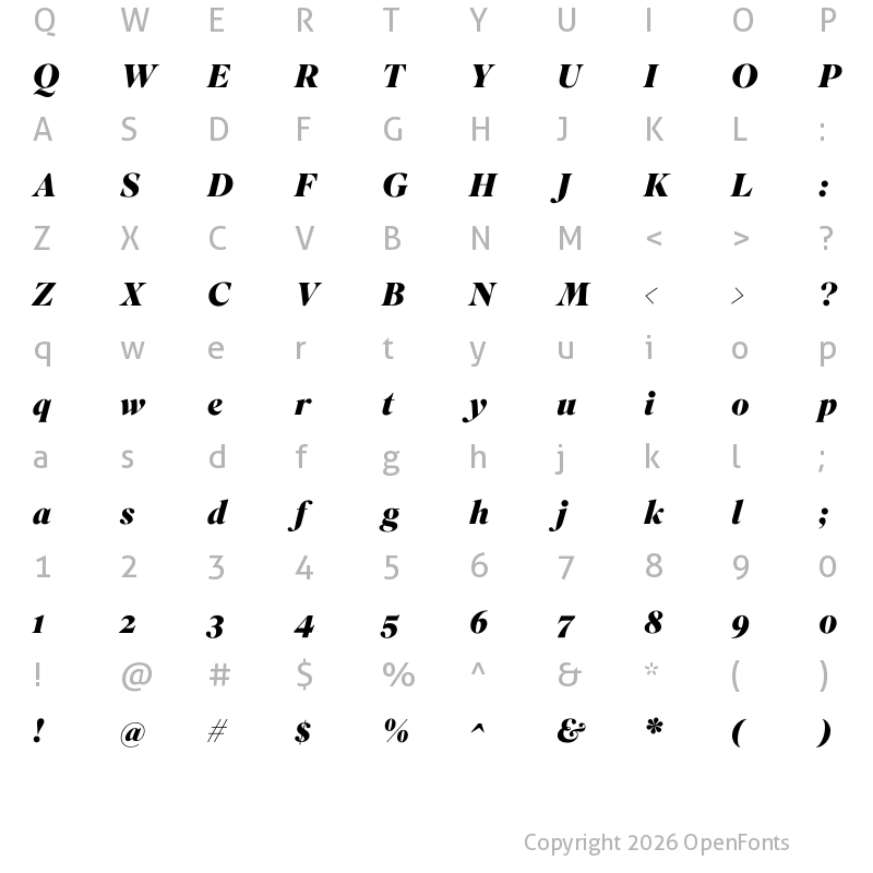 Character Map of Superior Title Black Italic