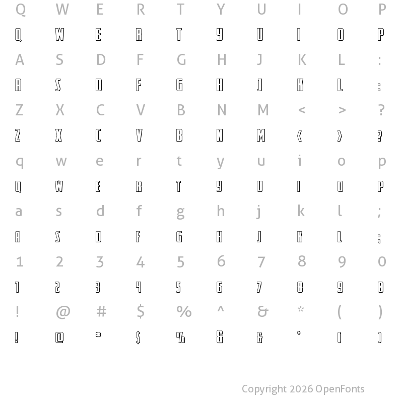 Character Map of SurfQuest 3D Regular