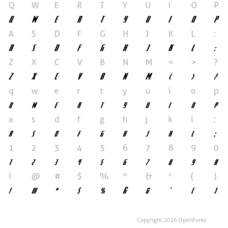 Character Map of SurfQuest Compact Italic Regular