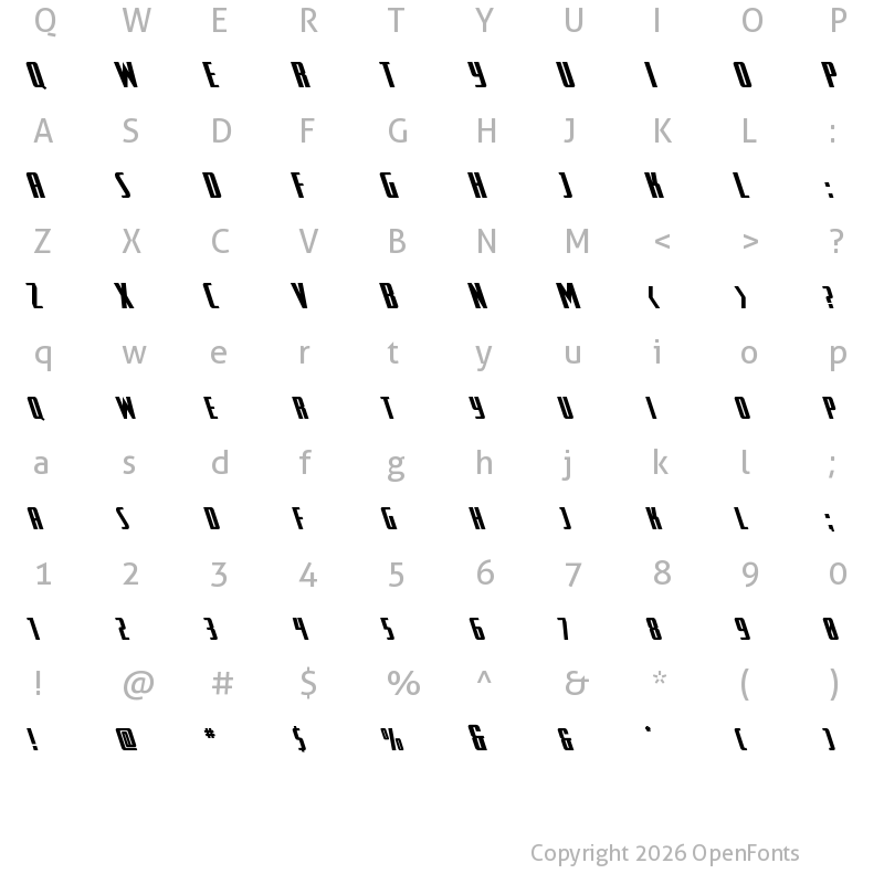 Character Map of SurfQuest Semi-Leftalic Regular