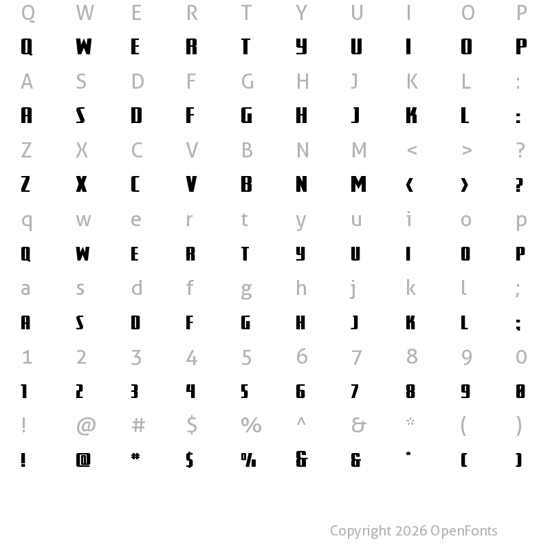 Character Map of SurfQuest Wide Regular