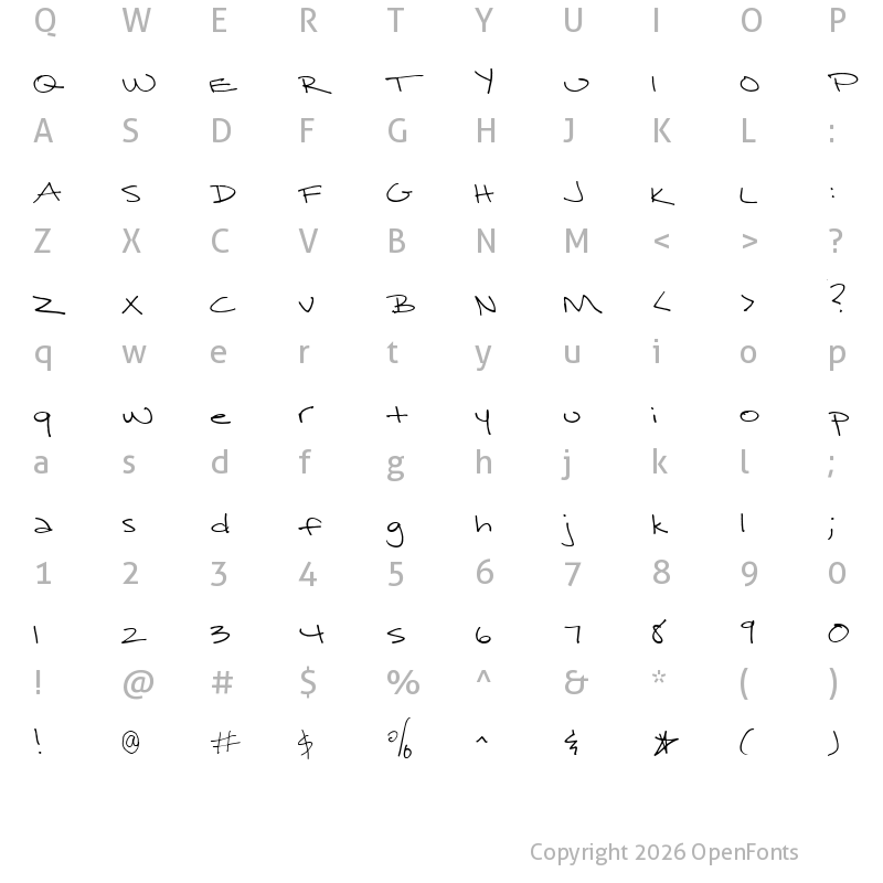 Character Map of Surrendered Heart Regular