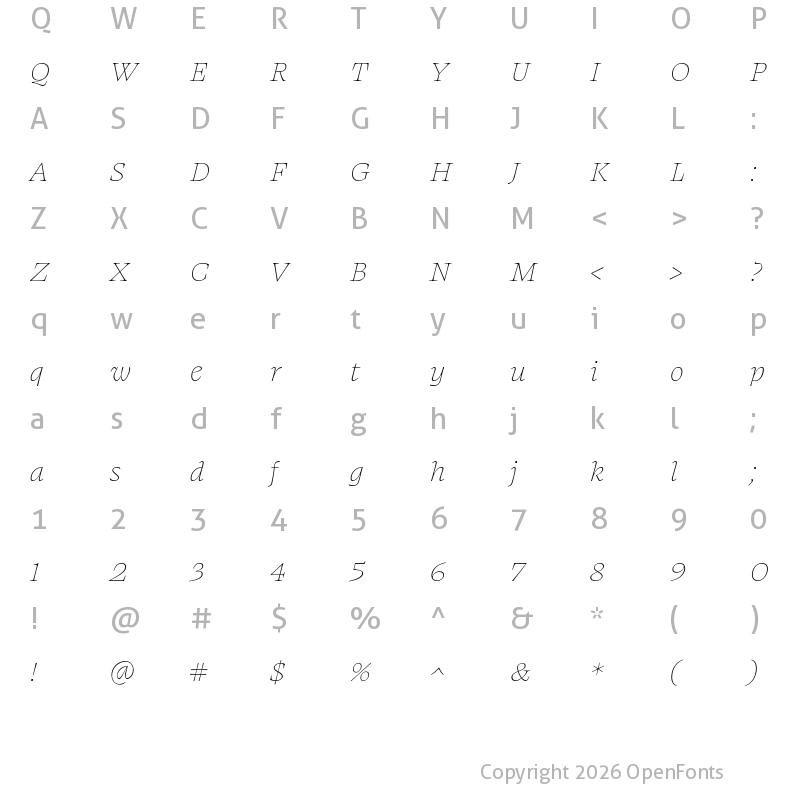 Character Map of Swear Text Thin Italic