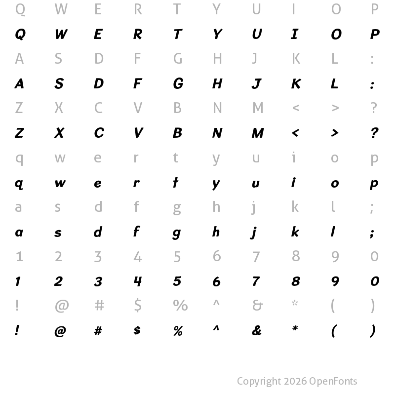 Character Map of Sweater School ExtraBold Italic