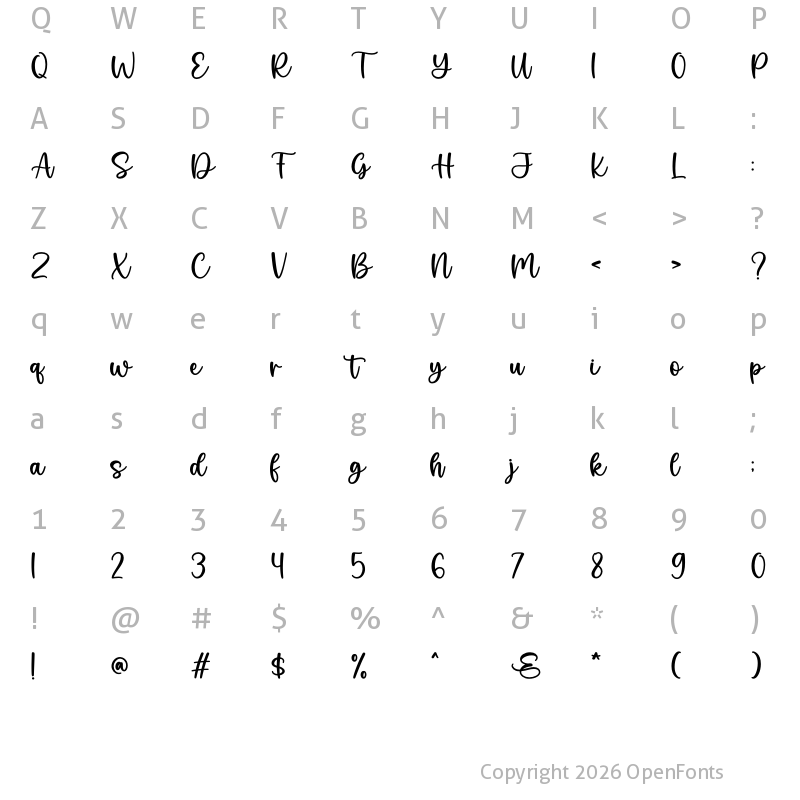 Character Map of Sweet And Bright Regular