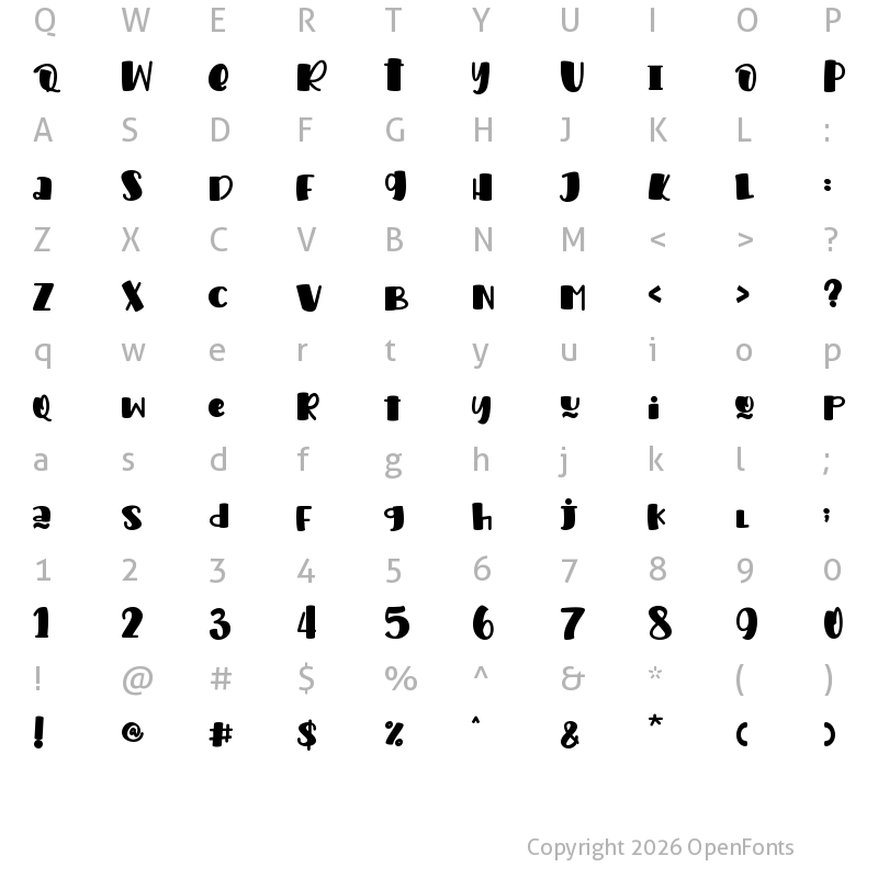 Character Map of Sweet Bear-PERSONAL USE Regular