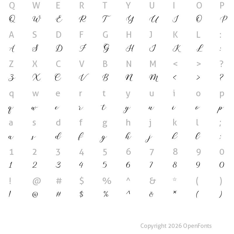 Character Map of Sweet Dreams Regular