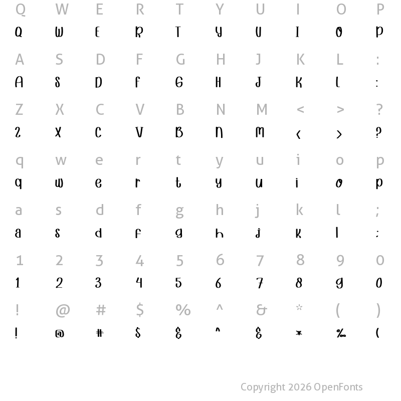 Character Map of Sweet Signature Regular