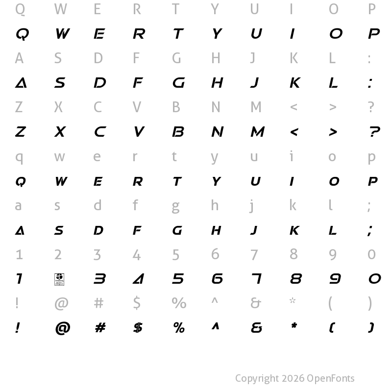 Character Map of Swera Demo Italic