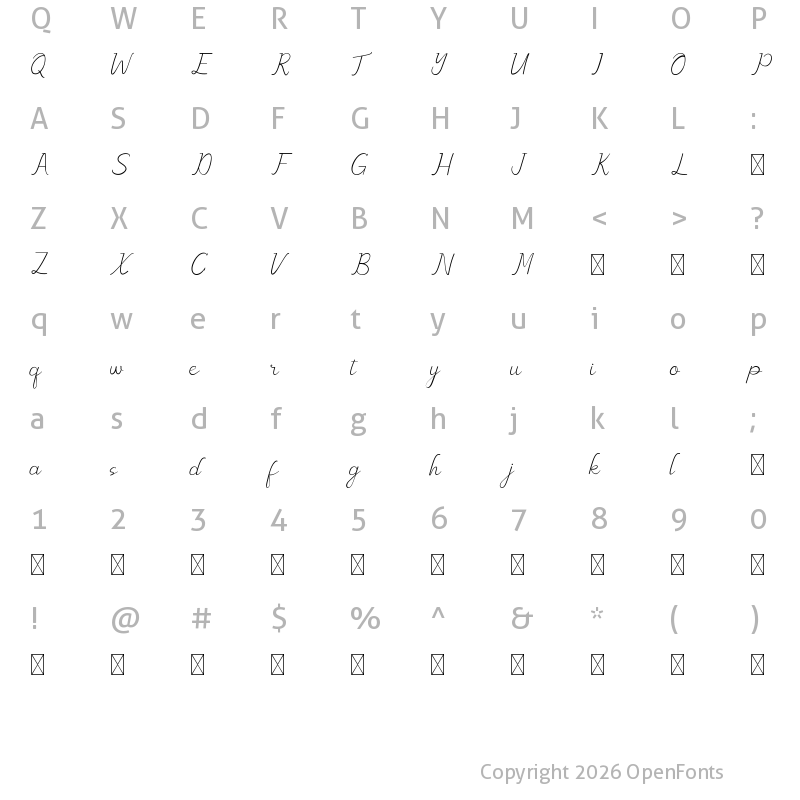 Character Map of Swing Back Demo Regular