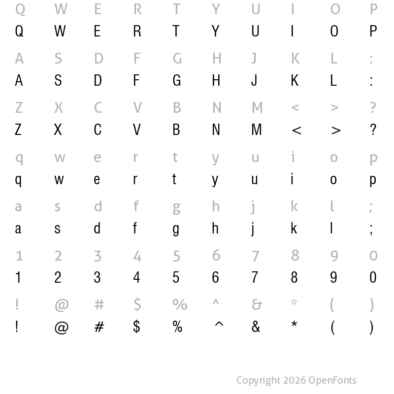 Character Map of Swis721  BT Condensed 2