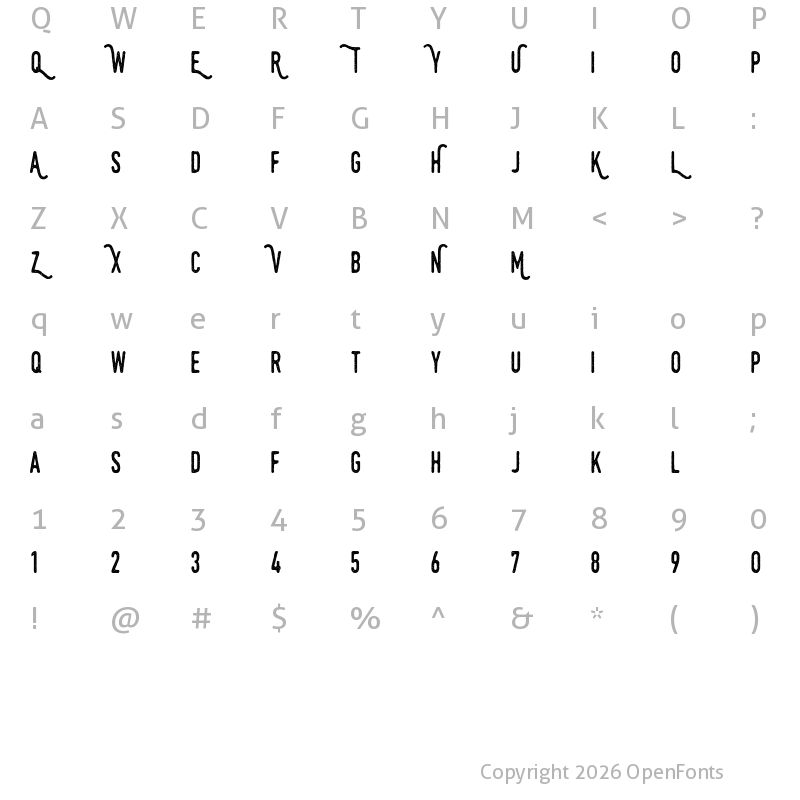 Character Map of Swistblnk Monthoers Regular
