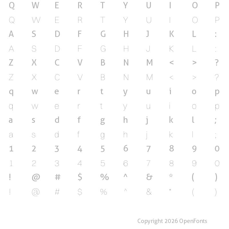 Character Map of Switzer Thin