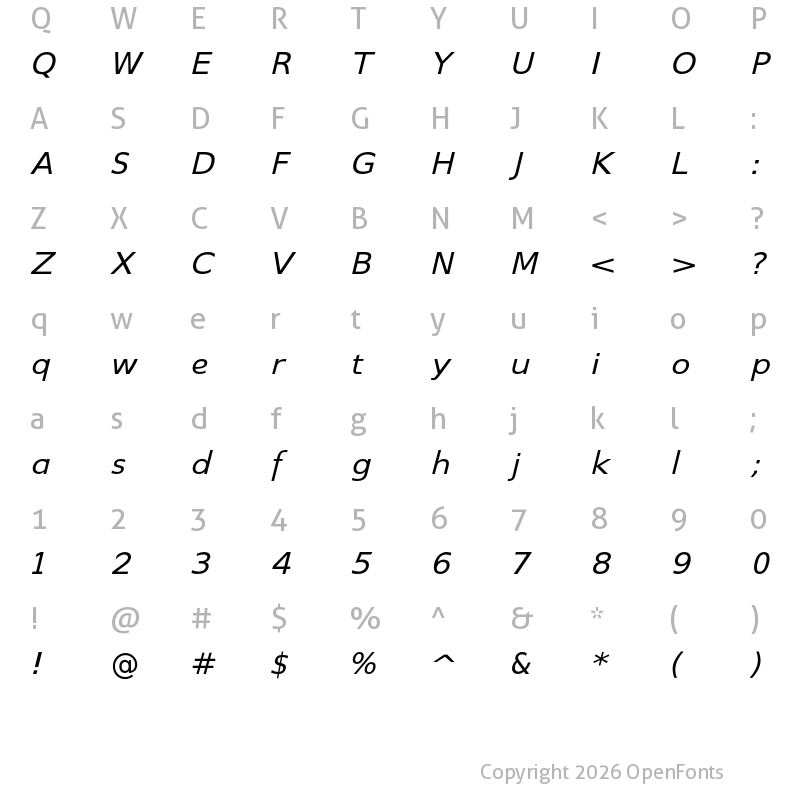 Character Map of Switzera ADF Ext Italic