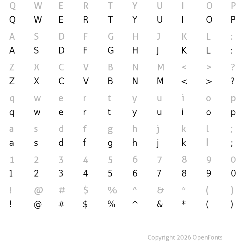 Character Map of Switzera ADF Light