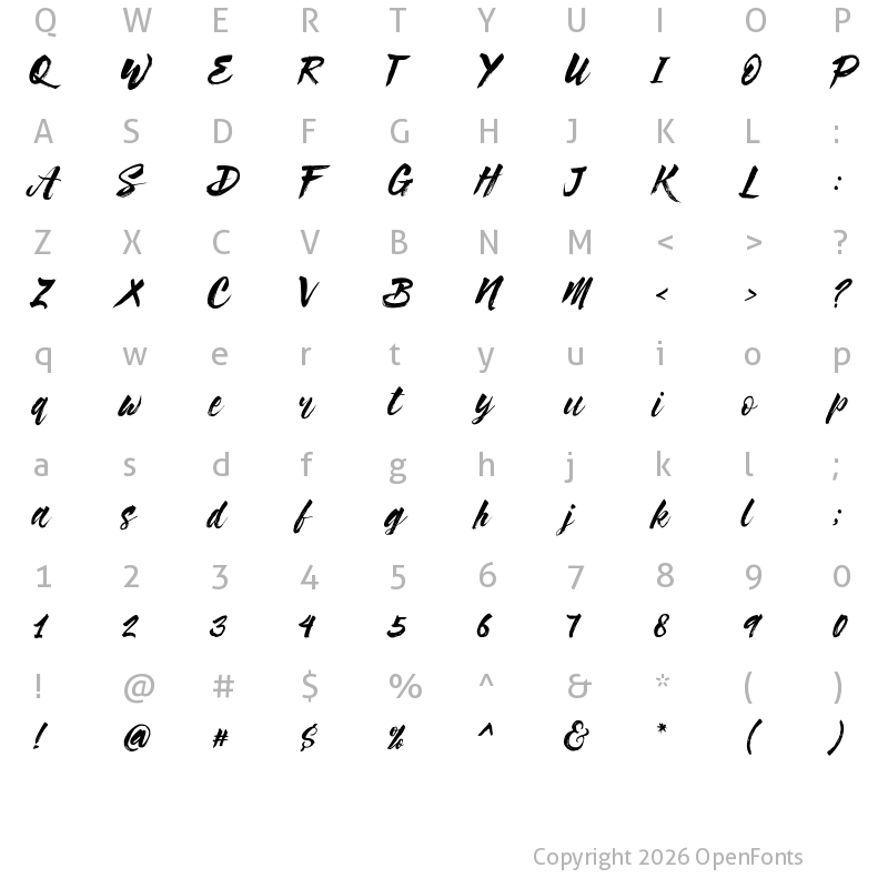 Character Map of Syabab FREE TESTER Regular