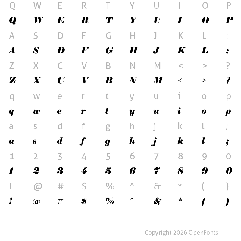 Character Map of Sybarite Medium Italic