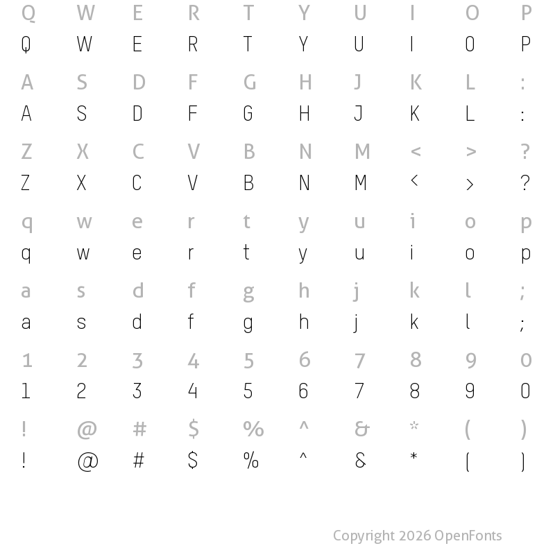 Character Map of T-Star Pro Light