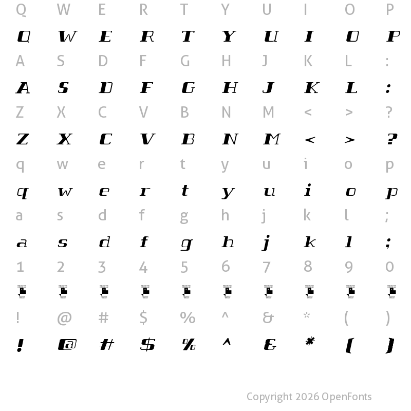 Character Map of Tabaiba wild ffp Italic