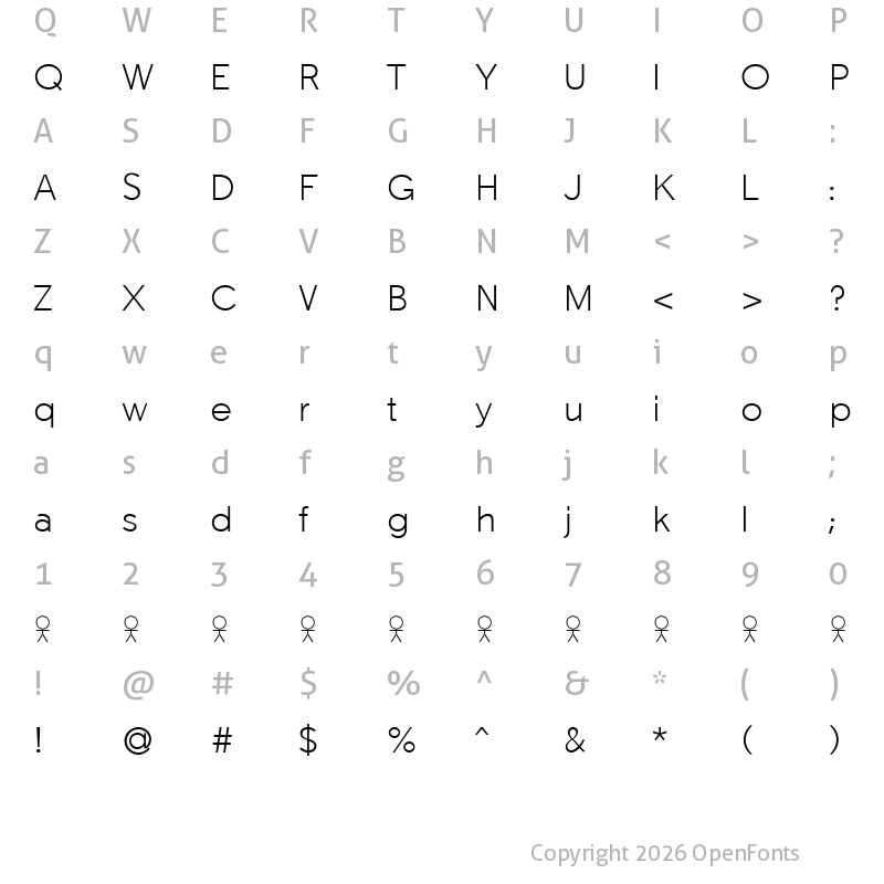 Character Map of Tabarra Light Regular