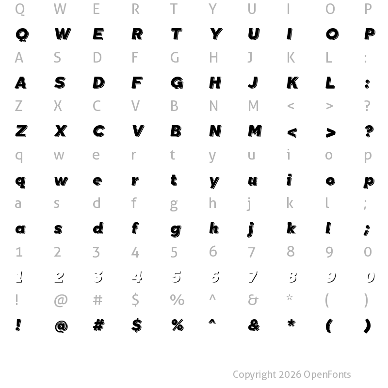 Character Map of Tabarra Shadow Black Italic