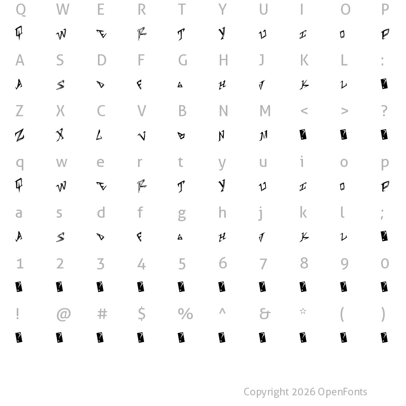 Character Map of TableShank Regular