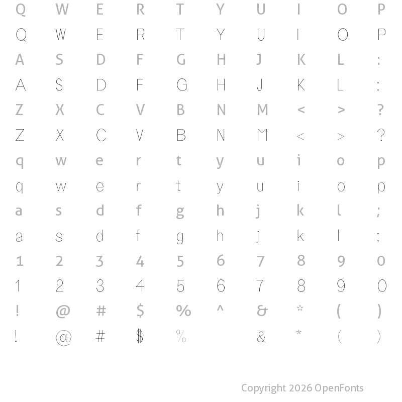 Character Map of Tabner Thin