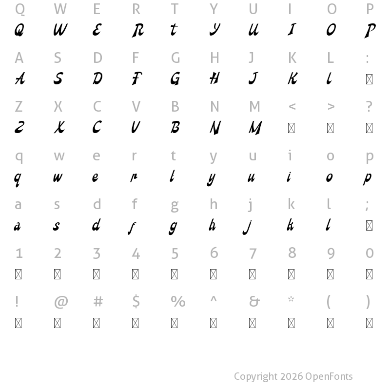 Character Map of Tahu Tempe Demo Italic